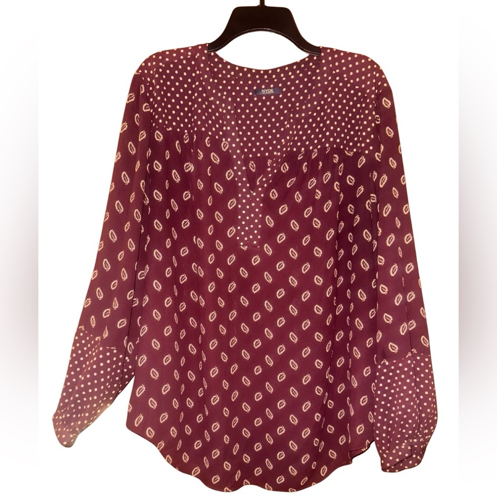 NYDJ Burgundy Relaxed Blouse with Long Sleeves